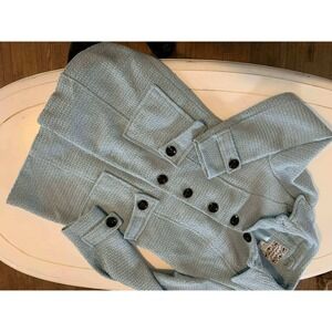 Wet Seal Light Blue Wool Blend Textured Button Chic Pea Coat Women L